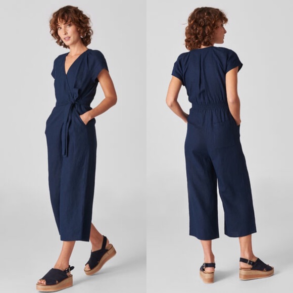 navy blue linen jumpsuit